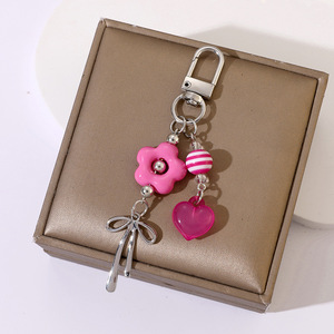 Cute Acrylic Flower <b>Heart</b> Bead <b>Bag</b> Charm Colorful Striped Beads Bow Keychain Y2K Car Key Pendant Backpack Decor Wholesale - Product Image 5