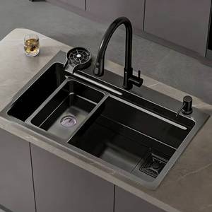 Modern Black Nano Matte Single Bowl Undermount Rectangular Stainless Steel <b>Kitchen</b> <b>Sink</b> with Customizable Options - Product Image 1