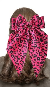 Fermagli per <span class=keywords><strong>capelli</strong></span> con fiocco grande stampa leopardata, nastro francese a coda lunga, morbidi e setosi in raso, fermagli in metallo a forma di fiocco - Product Image 4