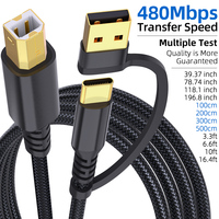 Câble d'imprimante Justlink 2 1 USB C B 2.0 480 Mbps, cordon de données rapide tressé en nylon pour imprimantes, scanners, contrôleurs MIDI