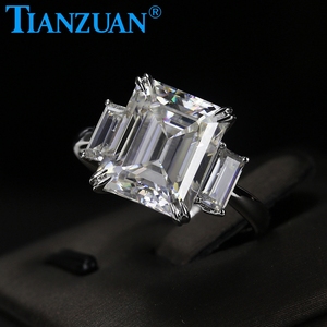 Anillo de plata de primera ley con tres piedras para mujer, sortija de compromiso, plata esterlina 925, diamante, Esmeralda, 8 quilates, 10x12mm - Product Image 6