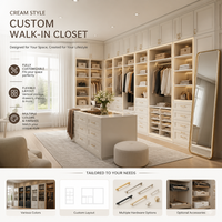 Lemari Pakaian Walk-in Modern Ukuran Besar dengan Tata Letak Kustom dan Pulau Tengah untuk Proyek Vila, Apartemen, dan Hotel