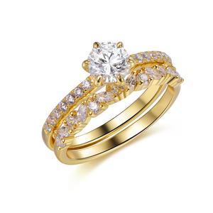 Kirin Jewellery Bulk 18k Gold Plated 5A CZ Diamond 925 Silver Wedding Rings Bands Marriage Custom Sterling Silver Rings Set