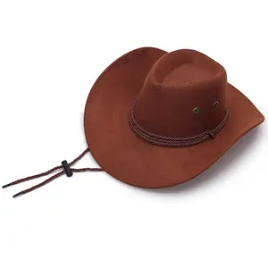 Fashion Adult/Kids Western Sun Shield Unisex Cowboy Casual Artificial Leather Hat Wide Cowgirl Cowboy Hat
