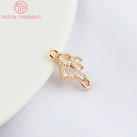 Pendentif connecteur double trou en laiton couleur or champagne 24K avec feuilles de zircon, haute qualité, pour la fabrication de bijoux DIY