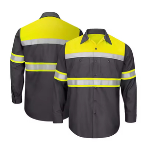 Hai Tone Công Nghiệp Khai Thác Mỏ Xây Dựng Làm Việc Áo Sơ Mi Phản Quang Workwear 100% Cotton Màu Vàng Hải Quân An Toàn Áo Sơ Mi Với Hi Vis Băng - Product Image 5