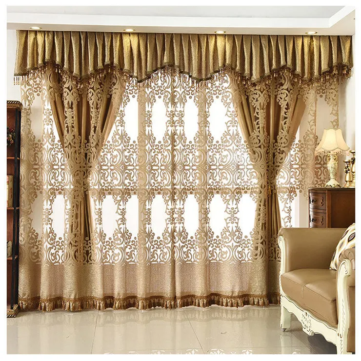 Cortinas luxuosas para sala e quarto, cortina de casa estilo europeu com design de valance