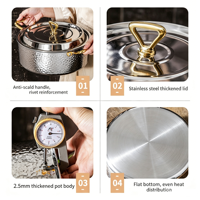 Marmite de cuisson professionnelle en acier inoxydable 304 martelé avec couvercle et double poignée pour restaurant, hôtel, traiteur, cuisine, cantine