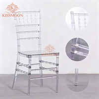 Chaise d'hôtel en résine transparente, design moderne, empilable, imperméable, durable, écologique, dossier à lattes, en plastique cristallin, vente en gros