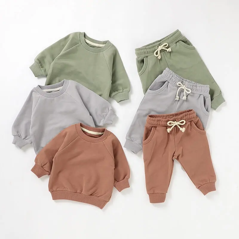 Ensemble de 2 pièces en coton biologique pour enfants, pull à manches Raglan, 3M-4T, pour bébé