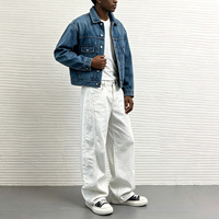 Jean blanc taille haute pour homme, coupe droite ample, en denim de coton lourd, style streetwear personnalisé, fabricant de vêtements OEM