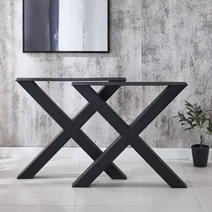 Meja Makan Kaki Bingkai Logam Furnitur Hitam Rumah Stabil X Model Suku Cadang Kustom