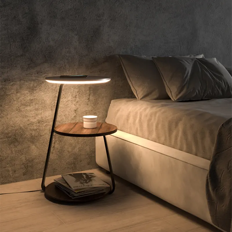 Tavolo laterale atmosfera lampada da terra soggiorno nuova luce di lusso in legno ricarica camera da letto comodino tavolo da tè lampada integrata