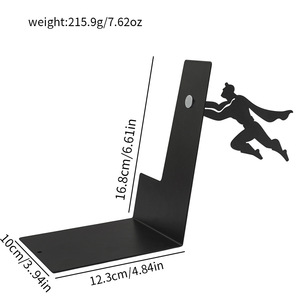 Black Metal Superhero Bookend Art Deco Irregular Silhouette <b>Book</b> Holder for Home Office Bookshelf Decor - Product Image 3