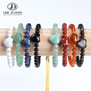 Bracciale all'ingrosso in pietra naturale a forma di cuore con foro orizzontale, ossidiana argentata, <span class=keywords><strong>amazzonite</strong></span>, <span class=keywords><strong>gioielli</strong></span> in cristallo per donna, regali all'ingrosso - Product Image 1
