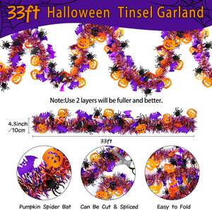 ハロウィーンガーランド装飾33Ftキラキラティンセルカボチャガーランドツリー車ゴルフカートパレードフロートバイク屋内屋外ホリデーホーム - Product Image 4