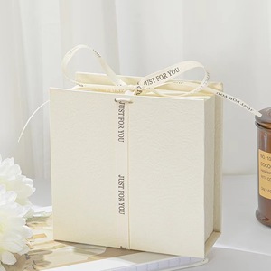 White Ribbon Logo <b>Foldable</b> Gift <b>Box</b> Make-Up Clothes & Accessories Rigid Paperboard with Glossy Lamination - Product Image 1