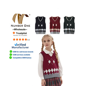 Gilet <span class=keywords><strong>sans</strong></span> manches pour enfants, uniforme scolaire, style preppy vintage, col en V, gilet en tricot pour adolescentes, vêtements d'extérieur - Product Image 1