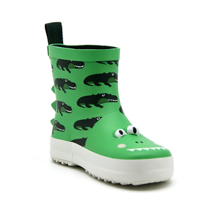 Bottes de pluie en caoutchouc 3D motif crocodile imperméables antidérapantes pour tout-petits, avec imprimé crocodile intégral et design de dos, avec languette de traction, pour garçons - Product Image 1