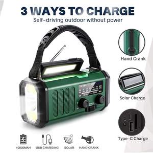 Banque d'alimentation en plastique 10000 mAh, chargeur de téléphone, <span class=keywords><strong>radio</strong></span> AM/<span class=keywords><strong>FM</strong></span> à manivelle d'urgence, haut-parleur solaire, lampe de survie - Product Image 3