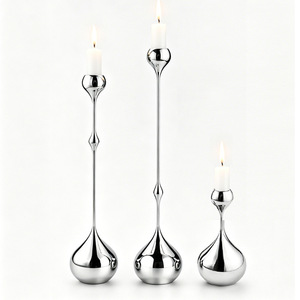 <b>Silver</b> Water Drop <b>Candlestick</b> Holder Metal Durable Home Decoration Modern Style - Product Image 3
