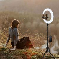 Anneau lumineux LED professionnel de 46 cm (18 pouces) avec support, 3 modes de couleur, éclairage à intensité variable pour la photographie