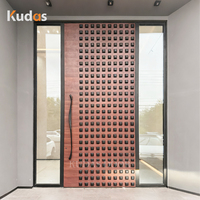 Porte d'entrée pivotante moderne en aluminium moulé avec grain de bois 3D, porte de sécurité de luxe pour villa, entrée principale résidentielle