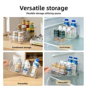 Boîte de rangement transparente pour réfrigérateur, de qualité alimentaire, avec compartiments, en PET, avec roulettes, pour la cuisine - Product Image 4