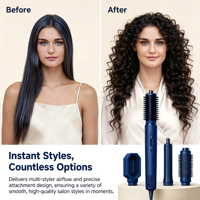 Estilizador de Cabello 6 en 1, 1200W, Iónico de Alta Velocidad, Multifuncional con Rizadores, Secador de Pelo, Cepillo para un Cabello sin Frizz