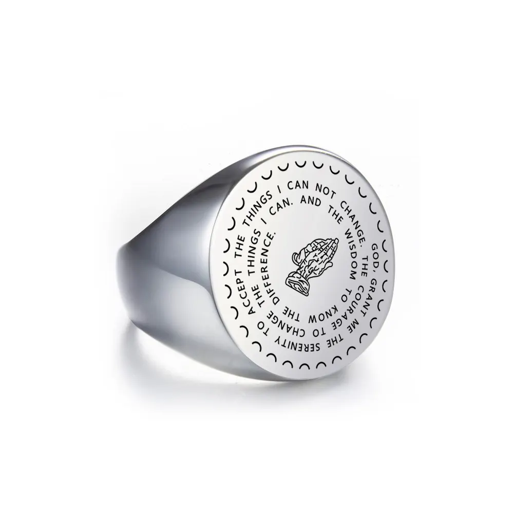 Vintage Punk Ring Serenity Prayer and Lords Prayer - Lord Grant Me Coin Medallion Stainless Steel Rings for Men