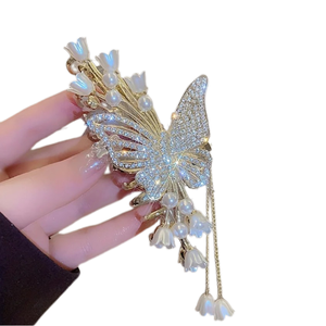 بيع بالجملة عالية الجودة سبائك الزنك المعدنية فراشة الموضة خرافية زهرة حجر الراين الاصطناعي شرابة اللؤلؤ يومي - Product Image 1