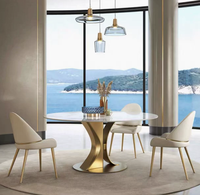 Ensemble de tables à manger rondes de luxe avec plateau en marbre, base en acier inoxydable doré, table pivotante pour la salle à manger à domicile, restaurant