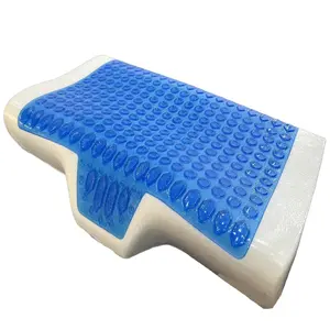 OEM air cooling ice feeling cotton neck protect sky blue cover massage orthopedic memory foam pillow for summer