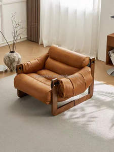 Fauteuils <span class=keywords><strong>Vintage</strong></span> en <span class=keywords><strong>Cuir</strong></span> Marron avec Cadre en Bois pour Salon Confortable - Product Image 6