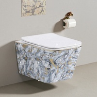 Nouvelle Tendance du Marché : Toilettes Murales de Luxe à Motif Marbre Doré, Cuvette WC en Céramique avec Couvercle Doré pour Salle de Bain
