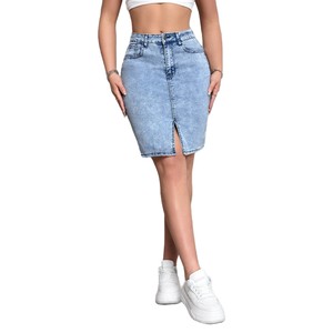 European and American standard elastic denim <b>skirt</b> with a <b>split</b> and hip hugging women's casual <b>skirt</b> - Product Image 6