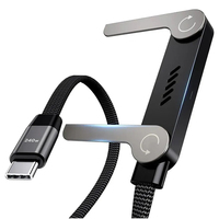 Cable USB C a USB C de 240W con Carga Rápida PD, Cable Trenzado Tipo-C con Soporte para Teléfono Ajustable de 360 Grados Integrado para Laptop y Teléfono