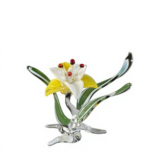 Modern Glass Tree Sculpture With Green Leaves On <b>Stone</b> Base Contemporary Tabletop <b>Decor</b> Single Piece - Product Image 1