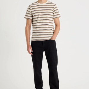 T-shirt da uomo girocollo a maniche corte oversize in cotone pesante 100% personalizzata, a righe, colore <span class=keywords><strong>ecru</strong></span> - Product Image 5