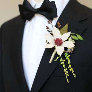 Fleur de <span class=keywords><strong>mariage</strong></span> de clématite simulée de corsage de <span class=keywords><strong>style</strong></span> européen rétro fait à la main pour les invités VIP de la mariée pour les événements de la Saint-Valentin - Product Image 6