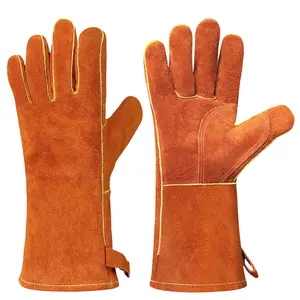 Guante de cuero dividido de manga larga de mano Flexible para barbacoa Guanto resistente al calor para guantes de horno microondas