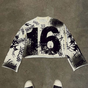 Chemise vintage surdimensionnée, fabrication de t-shirts à épaules tombantes, poids lourd, t-shirts à manches longues thermiques avec graphisme personnalisé, lavage à l'acide - Product Image 1