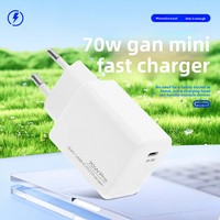 Adaptateur de charge rapide GaN ignifuge à port USB-C Mini PD 70W, spécifications européennes, compatible avec les appareils et téléphones de 17 pouces, directement de l'usine
