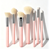 Ensemble de 7 pinceaux de maquillage avec sac, manche rose, virole en aluminium, poils en nylon, pinceau à poudre, pinceau à blush, pinceau à yeux, cosmétique
