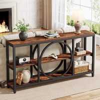 Table console convertible extra longue de 70,9 pouces avec 3 étagères de rangement en bois et cadre métallique moderne pour entrée, couloir, salon, canapé