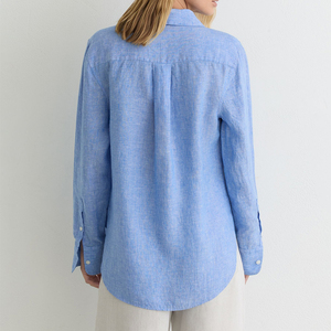 <span class=keywords><strong>Camicia</strong></span> Casual Personalizzata Estiva da <span class=keywords><strong>Donna</strong></span>, Blu Mélange, con Tasca Singola, Vestibilità Rilassata, 100% <span class=keywords><strong>Lino</strong></span>, Manica Lunga, Abbottonata - Product Image 2
