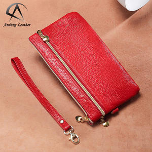 Portefeuille long pour femmes et filles, en cuir de vache véritable, pochette de mode, sac à bandoulière, sac à main multifonction - Product Image 1