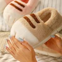 Chaussons d'hiver et d'automne en coton à motif patte de chat, doublés et épaissis, pour usage intérieur et extérieur, pour enfants
