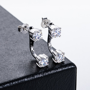Boucles d'oreilles convertibles en argent sterling 925 avec moissanite, clous ajustables en pendantes, bijoux en dropshipping - Product Image 5