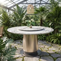 Table de salle à manger ronde pivotante ovale en marbre avec pieds en métal modernes pour 6 à 8 personnes, idéale pour les banquets d'hôtel